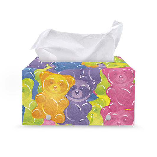 Colorful Gummy Bear Print Leather Tissue Box Cover