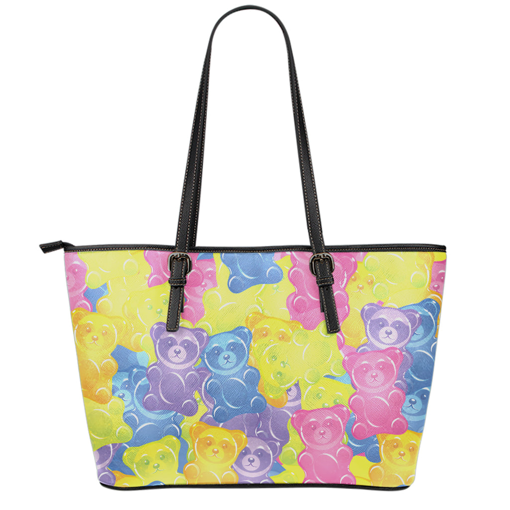 Colorful Gummy Bear Print Leather Tote Bag