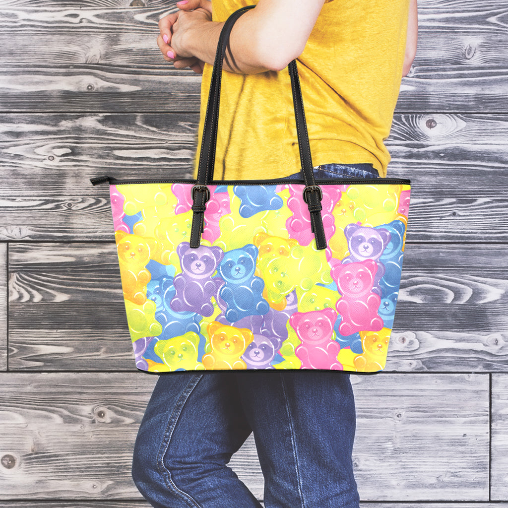 Colorful Gummy Bear Print Leather Tote Bag