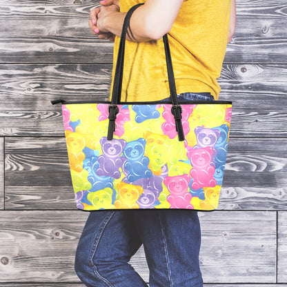 Colorful Gummy Bear Print Leather Tote Bag