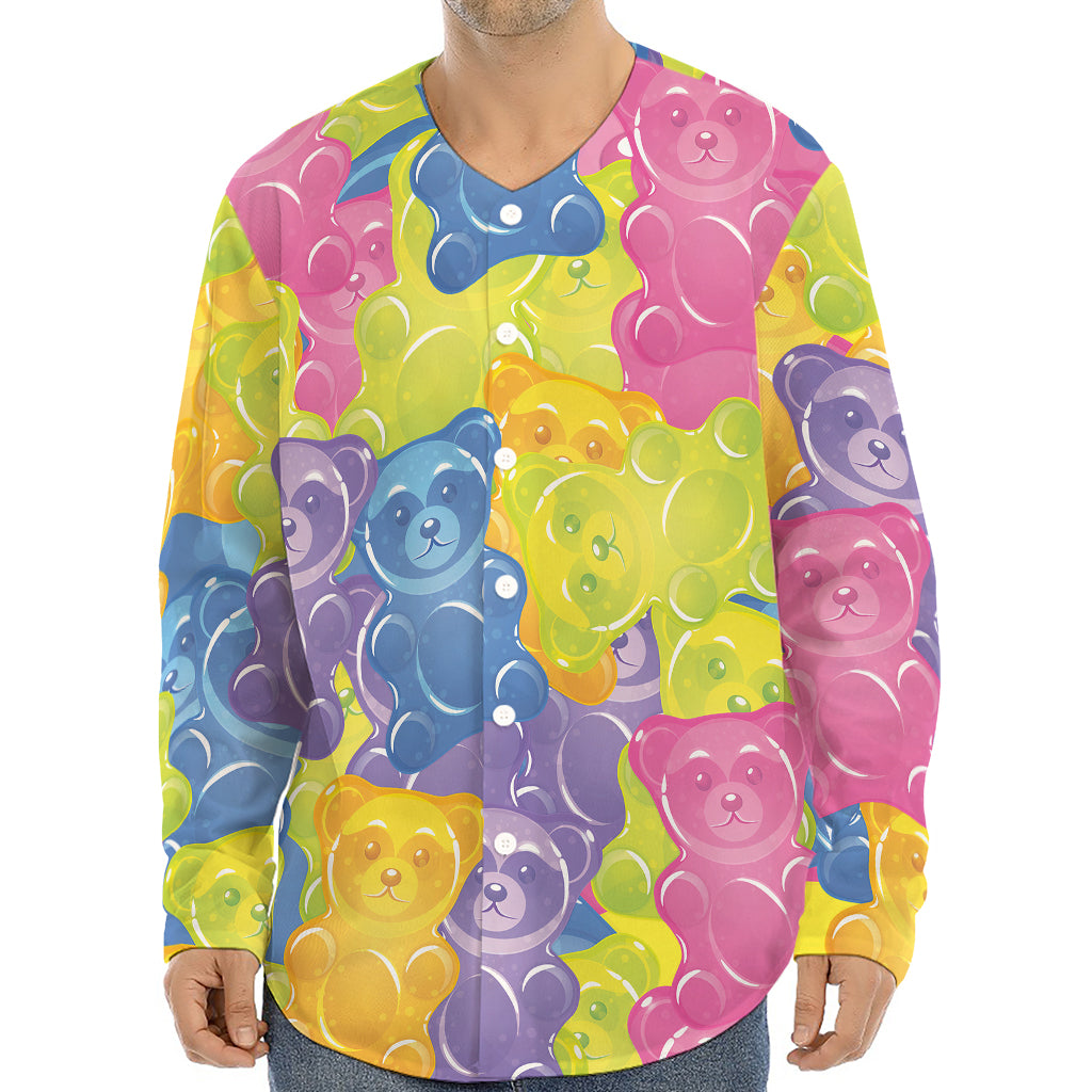 Colorful Gummy Bear Print Long Sleeve Baseball Jersey