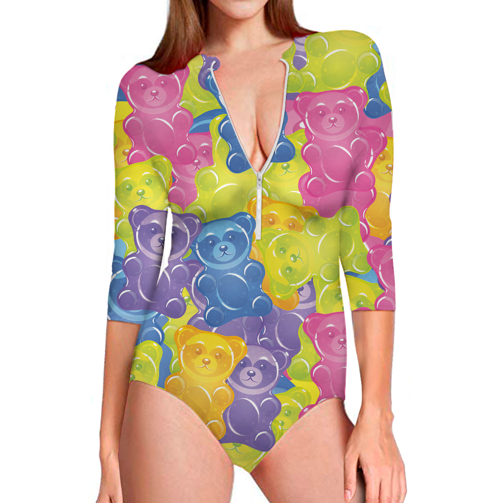 Colorful Gummy Bear Print Long Sleeve Swimsuit