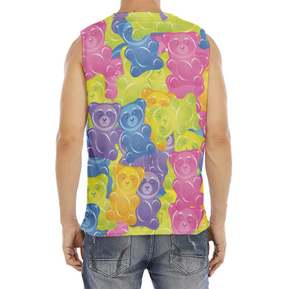 Colorful Gummy Bear Print Men's Fitness Tank Top
