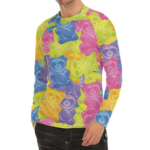 Colorful Gummy Bear Print Men's Long Sleeve Rash Guard