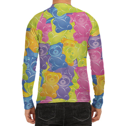 Colorful Gummy Bear Print Men's Long Sleeve Rash Guard