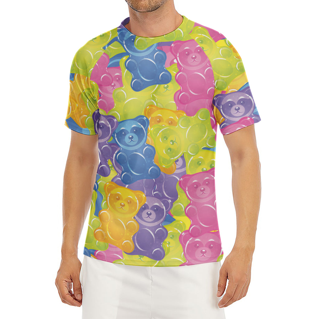 Colorful Gummy Bear Print Men's Short Sleeve Rash Guard