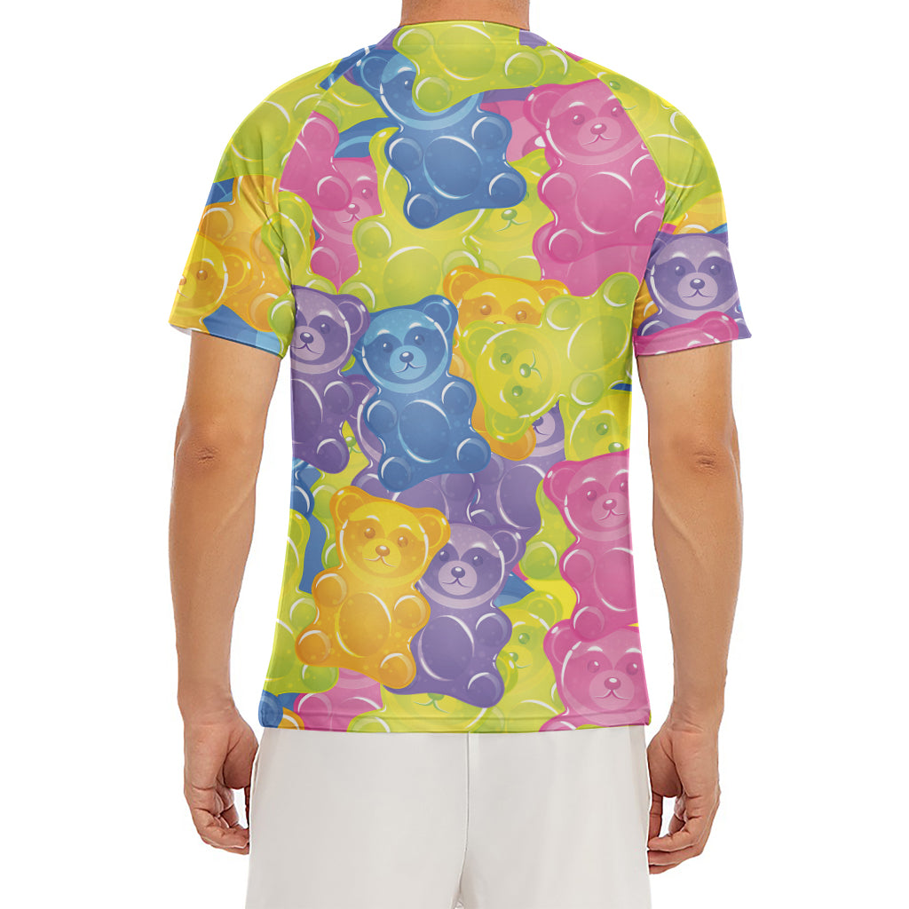 Colorful Gummy Bear Print Men's Short Sleeve Rash Guard