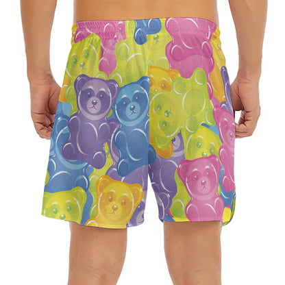 Colorful Gummy Bear Print Men's Split Running Shorts
