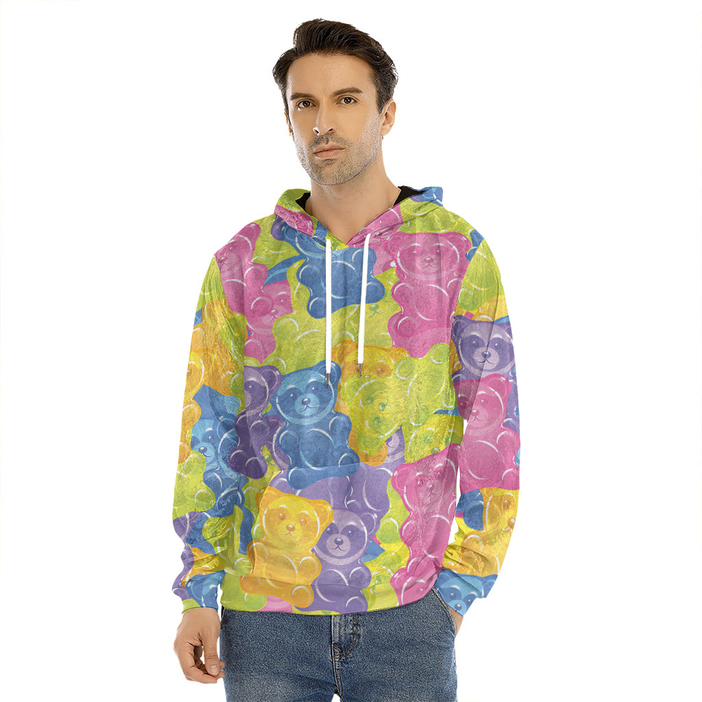 Colorful Gummy Bear Print Men's Velvet Pullover Hoodie