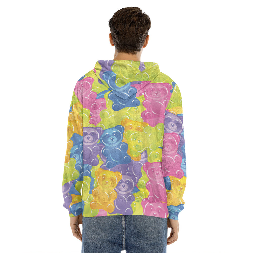 Colorful Gummy Bear Print Men's Velvet Pullover Hoodie