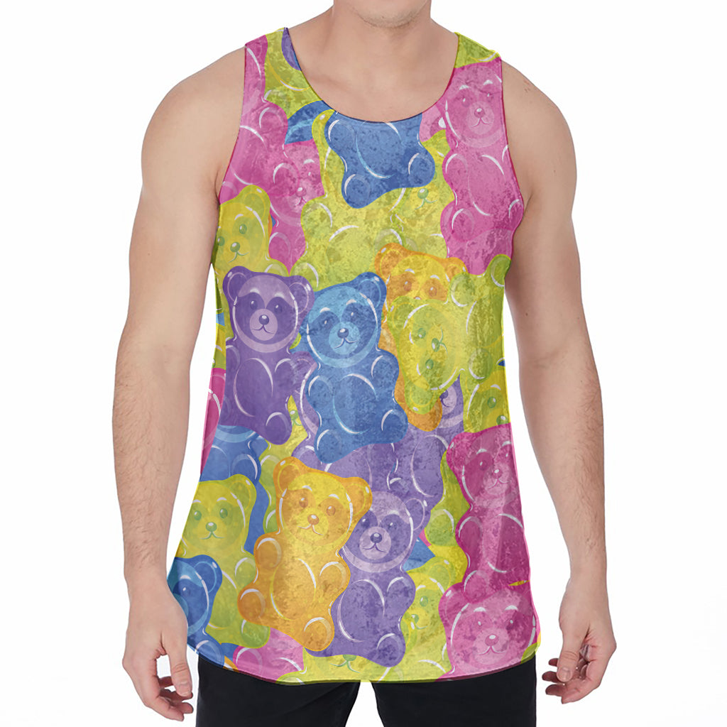 Colorful Gummy Bear Print Men's Velvet Tank Top