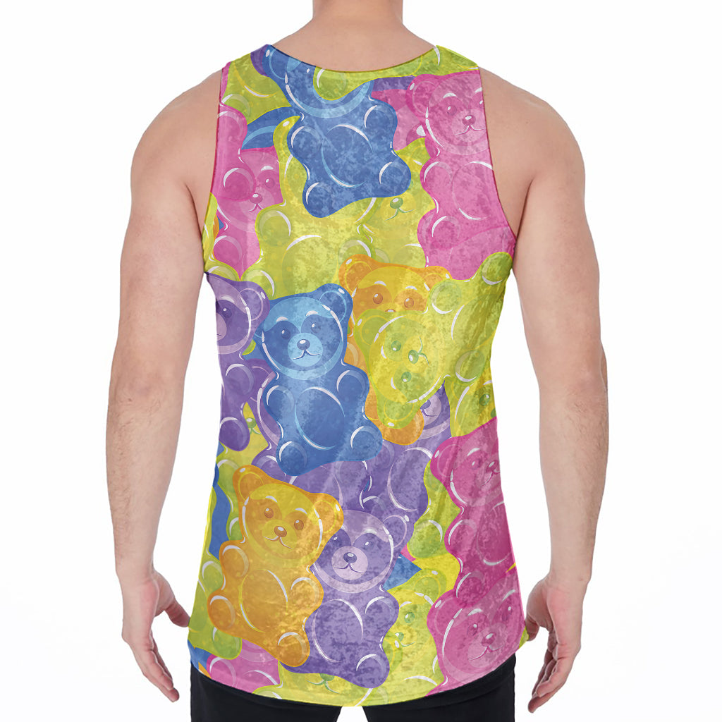 Colorful Gummy Bear Print Men's Velvet Tank Top