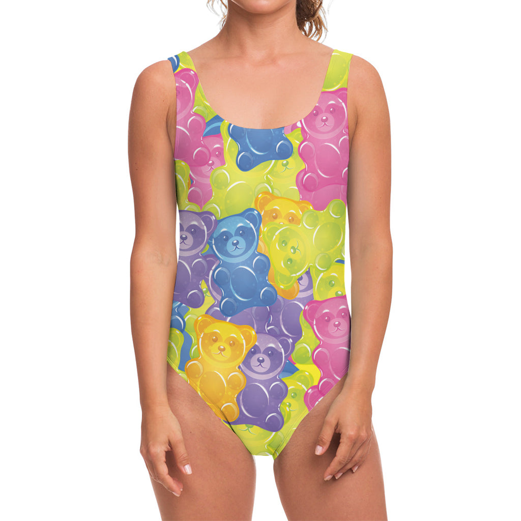 Colorful Gummy Bear Print One Piece Swimsuit
