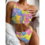 Colorful Gummy Bear Print One Shoulder Bikini Top