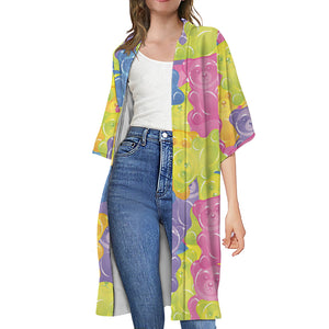 Colorful Gummy Bear Print Open Front Beach Cover Up