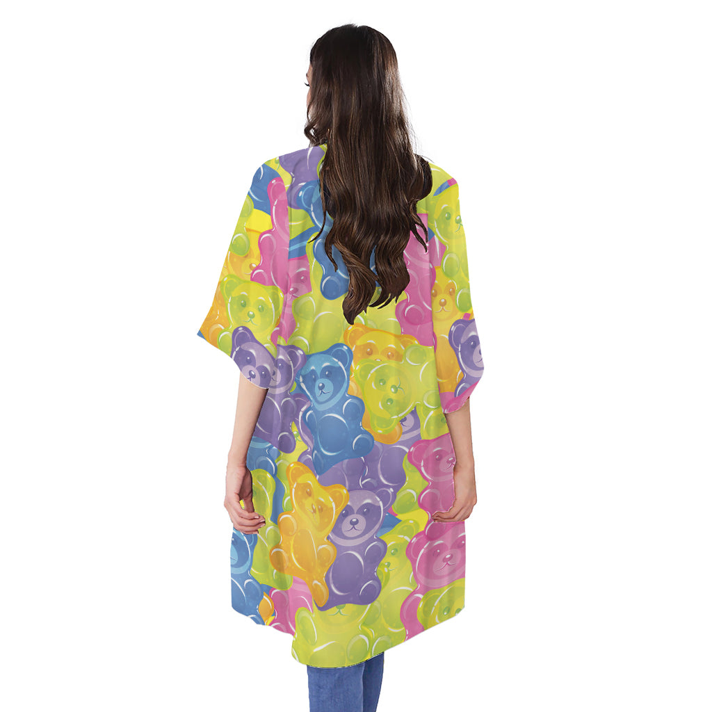 Colorful Gummy Bear Print Open Front Beach Cover Up