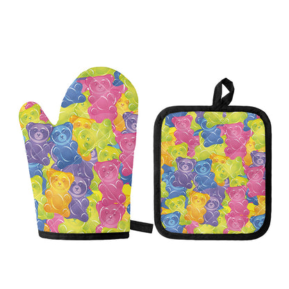 Colorful Gummy Bear Print Oven Mitt And Pot Holder Set