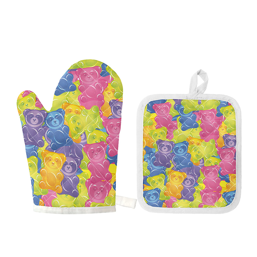 Colorful Gummy Bear Print Oven Mitt And Pot Holder Set