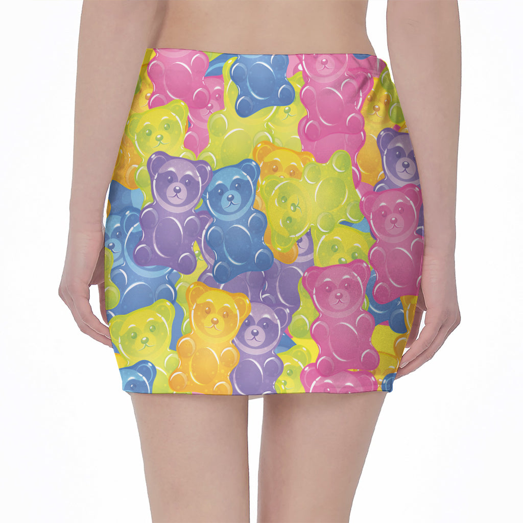 Colorful Gummy Bear Print Pencil Mini Skirt