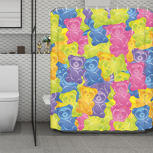 Colorful Gummy Bear Print Polyester Shower Curtain