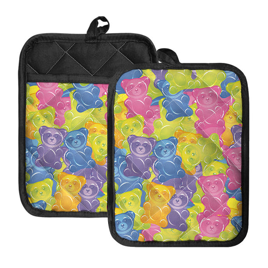 Colorful Gummy Bear Print Pot Holders With Pocket