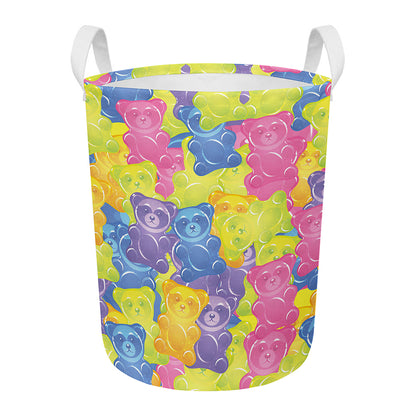 Colorful Gummy Bear Print Round Laundry Basket