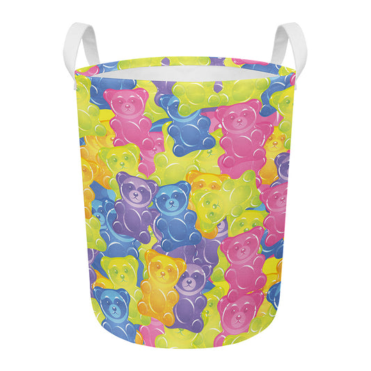 Colorful Gummy Bear Print Round Laundry Basket