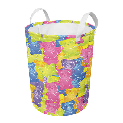 Colorful Gummy Bear Print Round Laundry Basket