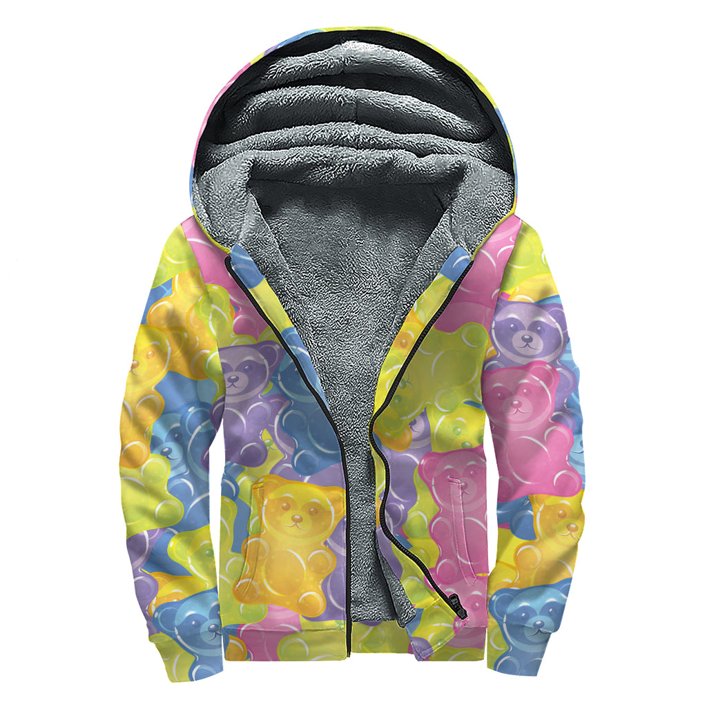 Colorful Gummy Bear Print Sherpa Lined Zip Up Hoodie