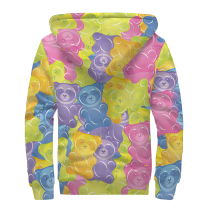 Colorful Gummy Bear Print Sherpa Lined Zip Up Hoodie
