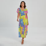 Colorful Gummy Bear Print Short Sleeve Maxi Dress