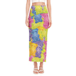 Colorful Gummy Bear Print Side Slit Maxi Skirt