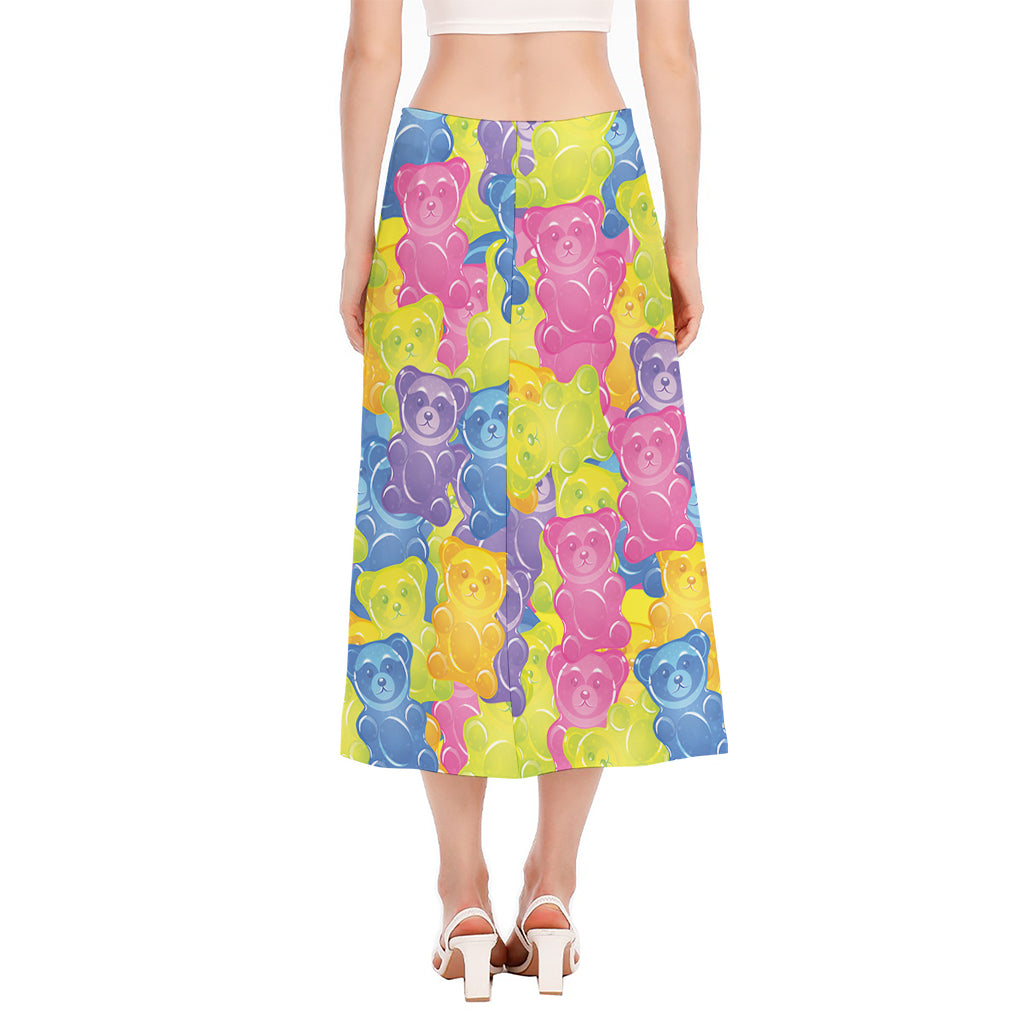 Colorful Gummy Bear Print Side Slit Midi Skirt