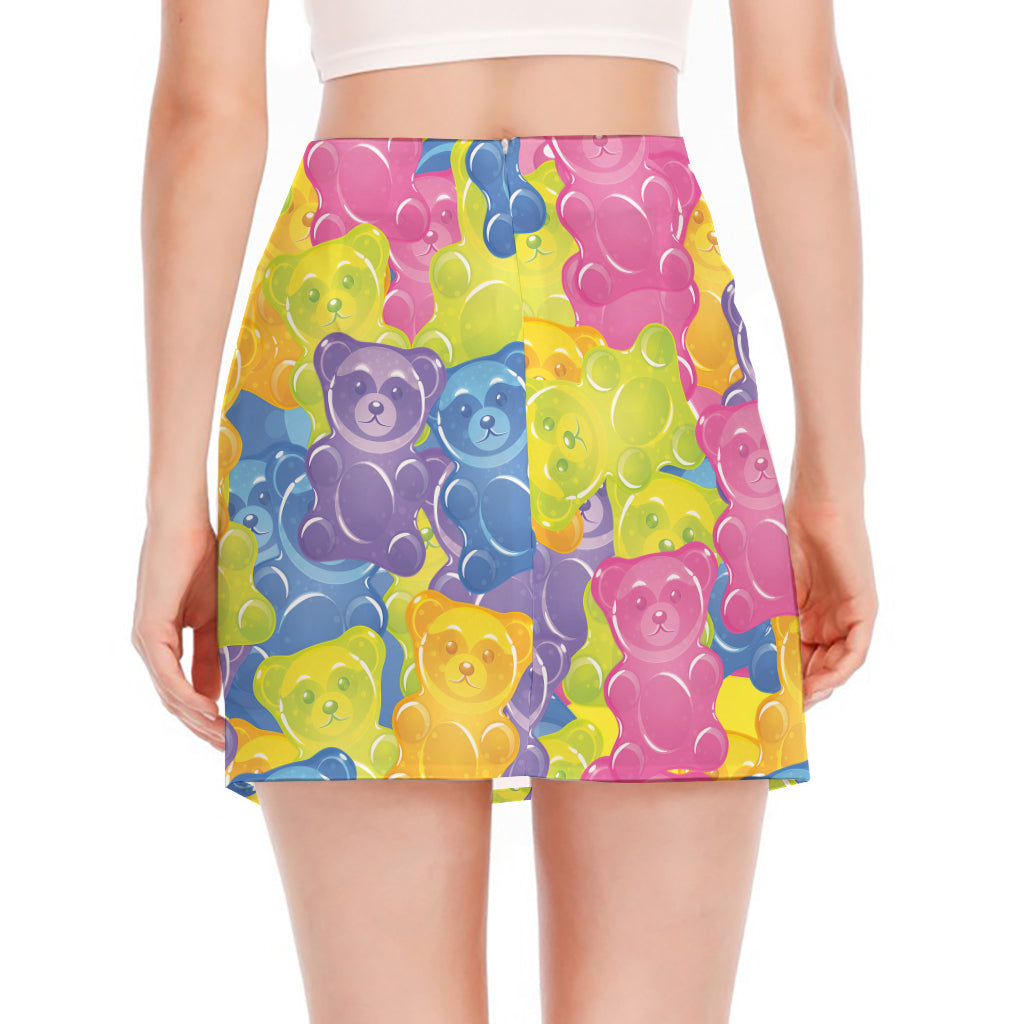 Colorful Gummy Bear Print Side Slit Mini Skirt