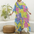 Colorful Gummy Bear Print Silk V-Neck Kaftan Dress