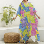 Colorful Gummy Bear Print Silk V-Neck Kaftan Dress