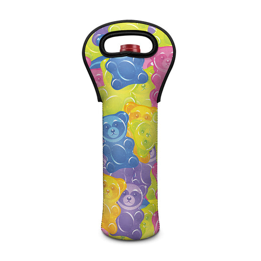 Colorful Gummy Bear Print Single Neoprene Wine Tote