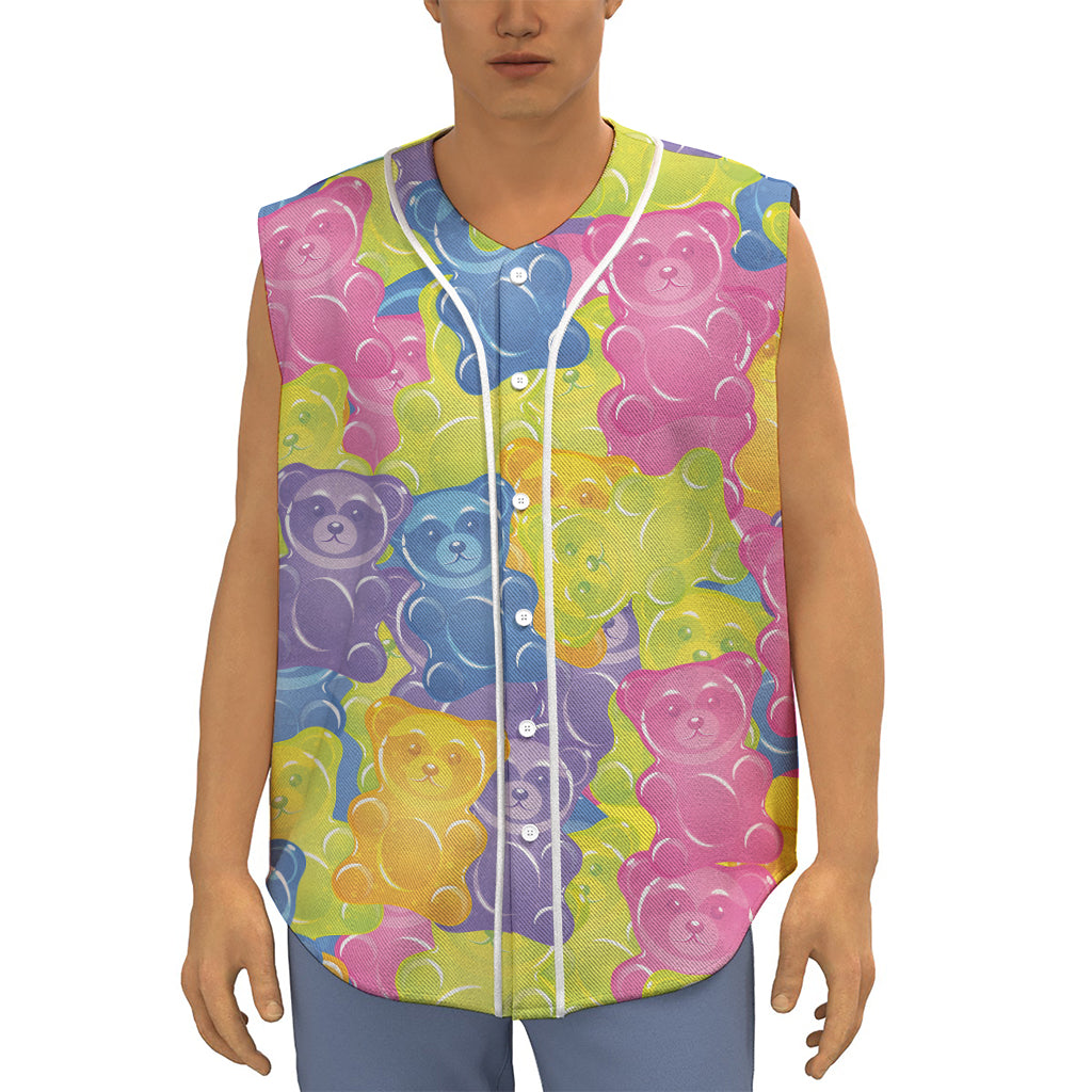 Colorful Gummy Bear Print Sleeveless Baseball Jersey