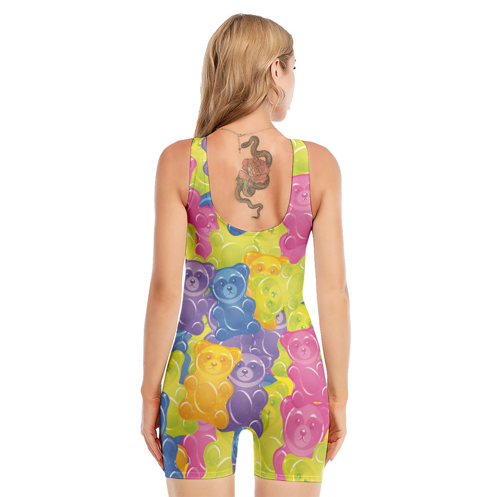 Colorful Gummy Bear Print Sleeveless One Piece Swimsuit