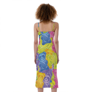 Colorful Gummy Bear Print Slim Fit Midi Cami Dress