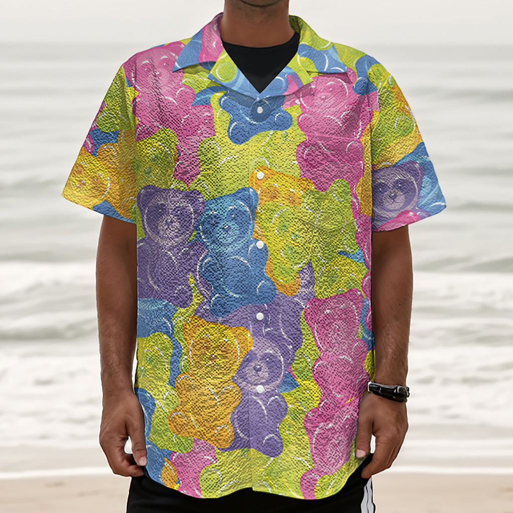 Colorful Gummy Bear Print Textured Short Sleeve Shirt