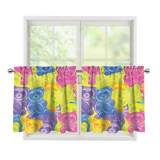 Colorful Gummy Bear Print Tier Curtains