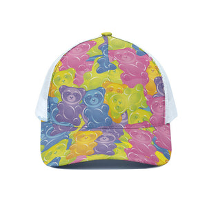 Colorful Gummy Bear Print White Mesh Trucker Cap