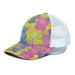 Colorful Gummy Bear Print White Mesh Trucker Cap