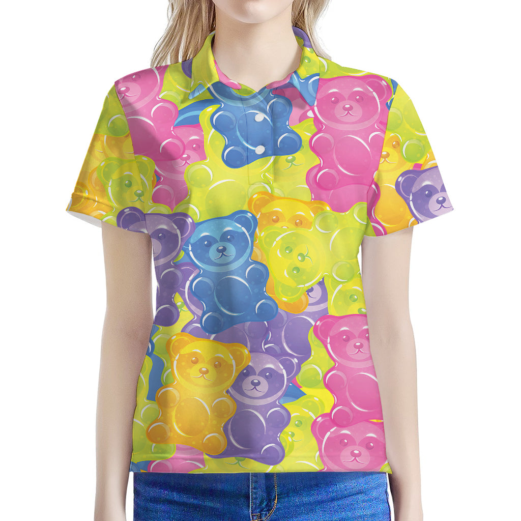 Colorful Gummy Bear Print Women's Polo Shirt