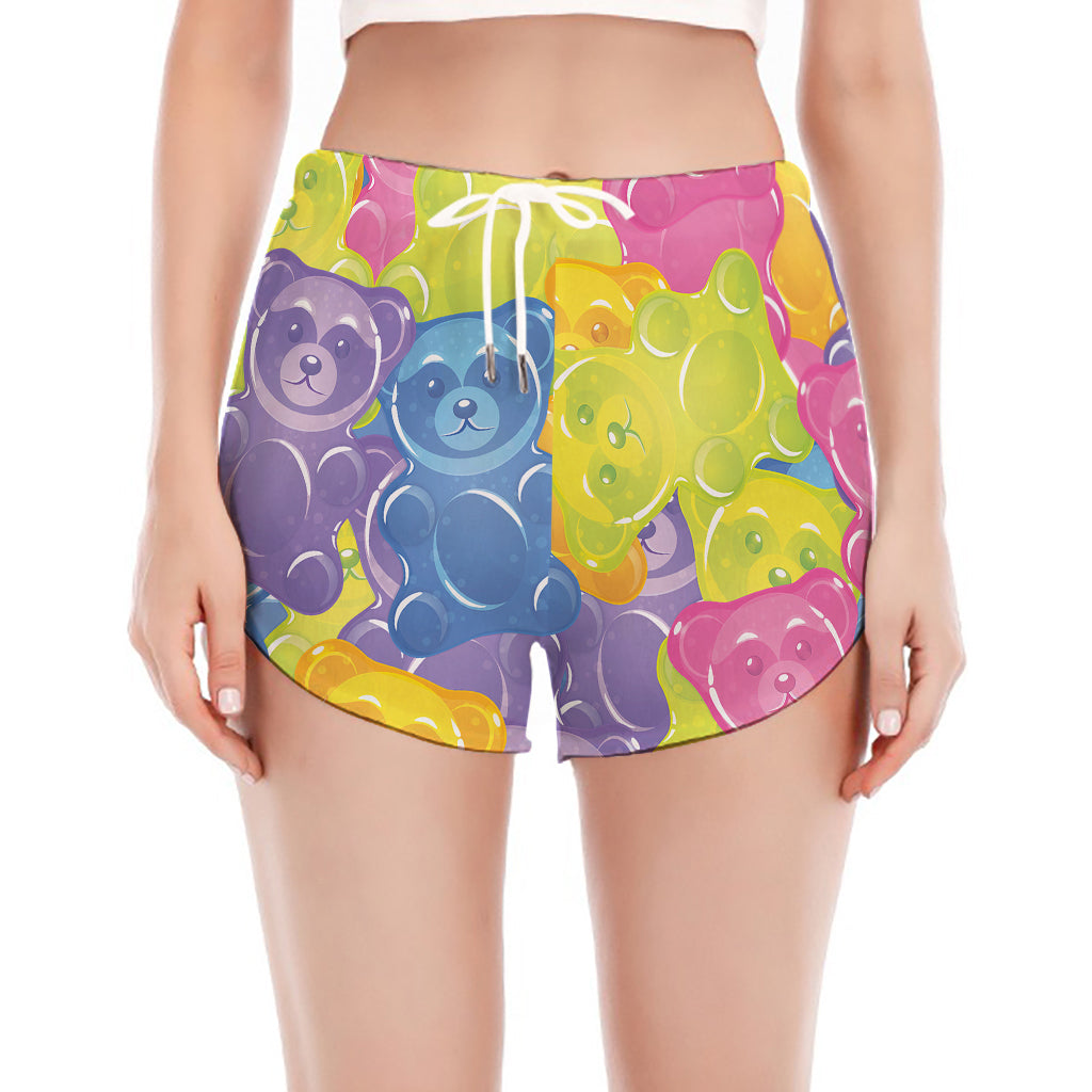 Colorful Gummy Bear Print Women's Split Running Shorts