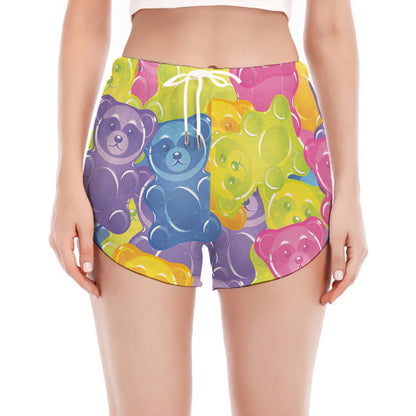 Colorful Gummy Bear Print Women's Split Running Shorts
