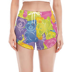 Colorful Gummy Bear Print Women's Split Running Shorts