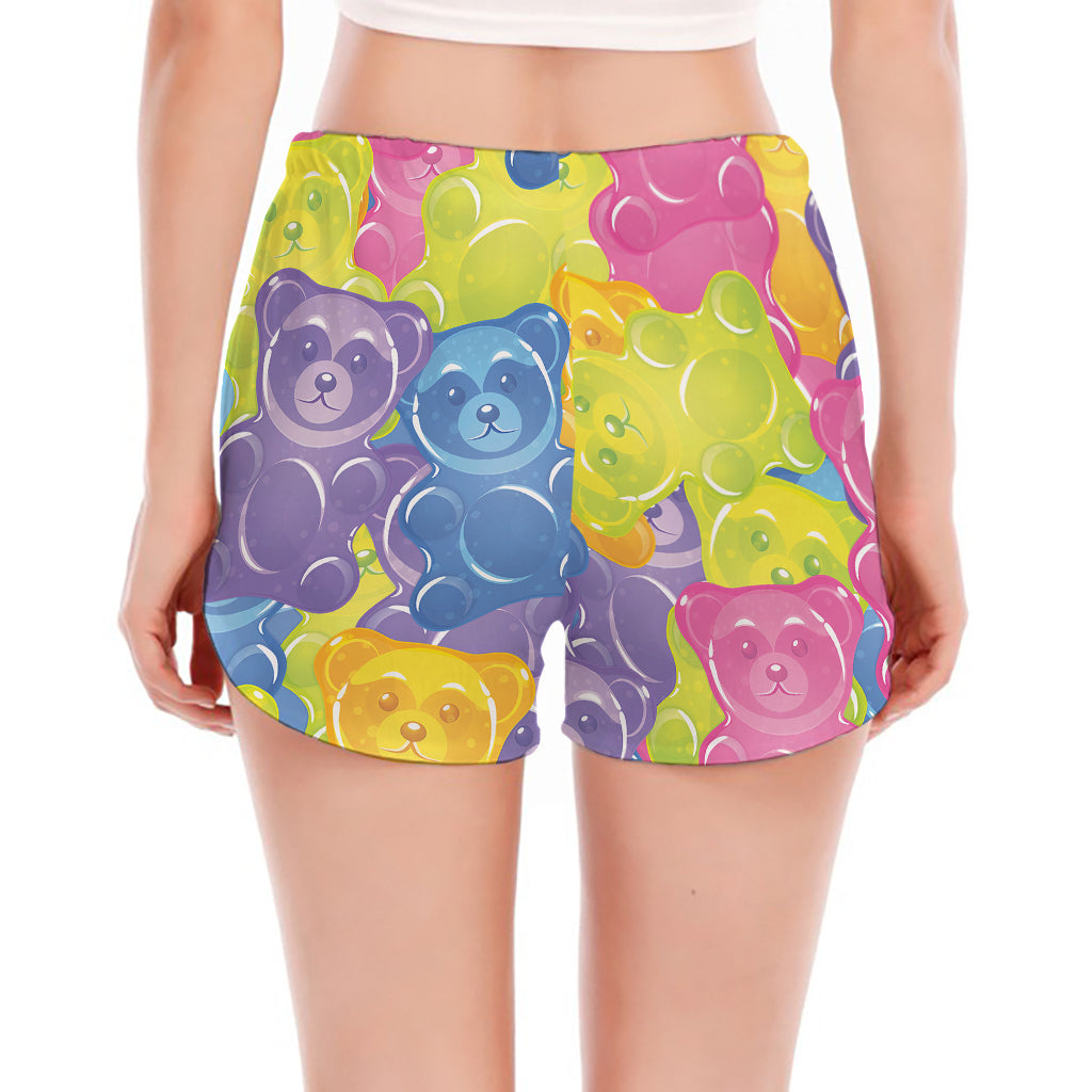 Colorful Gummy Bear Print Women's Split Running Shorts