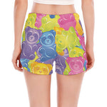 Colorful Gummy Bear Print Women's Split Running Shorts